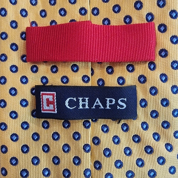 #Chaps Ralph #Lauren #Silk Neck #Tie Golden Yellow Background, Blue Dots - Picture 4 of 7